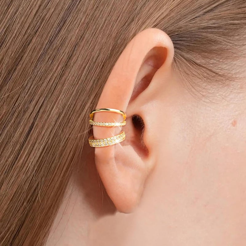 Funsanny Store Gold Ear Cuffs Earrings for Women Non Piercing - Clip on Cartilage Earrings Dainty 14K Gold Sterling Silver Plated Cubic Zirconia Huggie Hoop Earring for Women No Tarnish Trendy Jewelry Set - Image 4